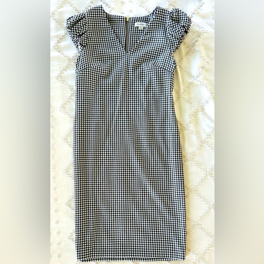 Calvin Klein, black and white plaid dress
